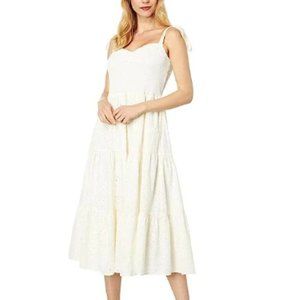 Madewell Cream Lucie Tie Strap Eyelet Tiered Midi Dress XS